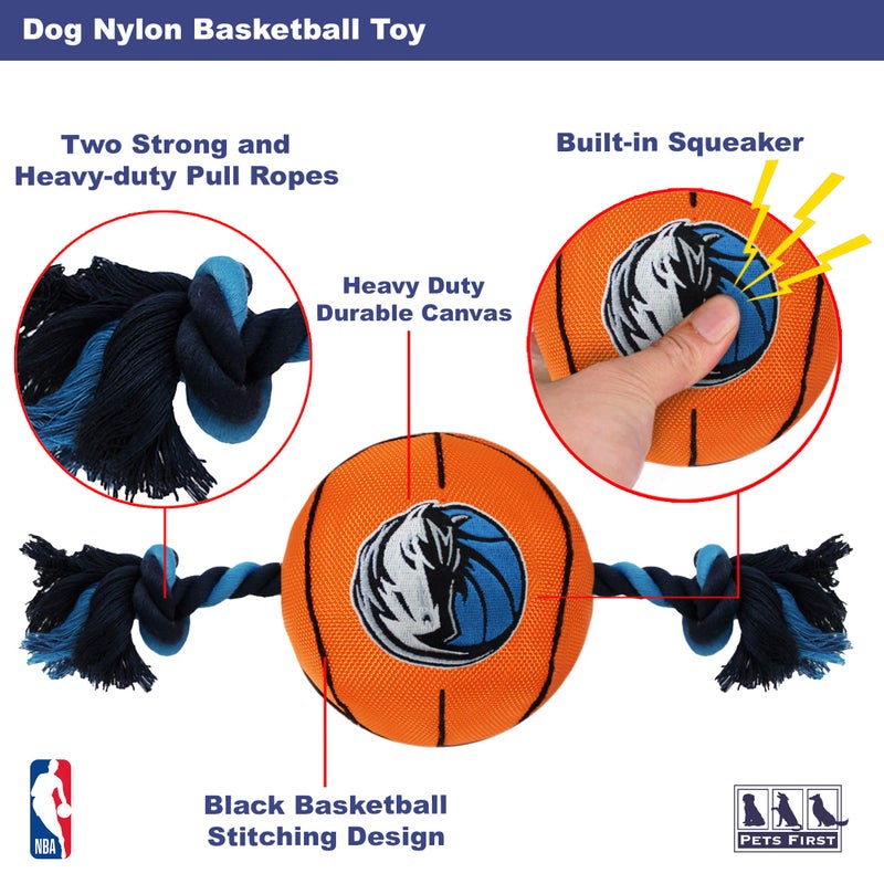 Pets First NBA Dallas Mavericks Basketball Toy. - Tough Nylon Pet Toy with Tug Ropes & Inner Squeaker, One Size, MAV-3105 - Image 3